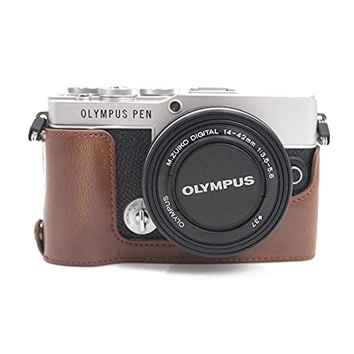 対応 Olympus オリンパス PEN E-P7 EP7 カメラ バッグ カメラ ケース Koowl手作りトップクラスのPUレザーカメラハーフケース Olympus オリンパス PEN E-P7 EP7 一眼カメラケース 防水 防振 携帯型 透かし彫りベース＋ハンドストラップ（カメラストラップ） (PU コ