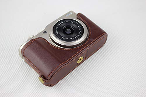 Koowl 対応 Fujifilm Fuji 富士 XF10 カメラバッグ カメラケース 本革 Koowl手作りトップクラスの牛革カメラハーフケース Fujifilm Fuji 富士 XF10 一眼カメラケース 防水 防振 携帯型 透かし彫りベース＋ハンドストラップ（カメラストラップ） (コーヒー色)