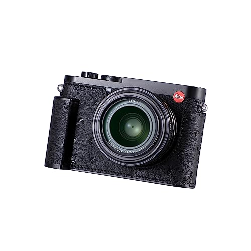 対応 Leica ライカ Q3 カメラケース カメラカバー カメラバッグ カメラホルダー ダチョウの皮 + メタルベース + メタルグリップ、【Koowl】手作りのレザー スタイリッシュ ? 防水 ? 防振 (ブラックB)