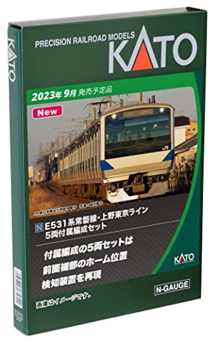 商品情報商品の説明説明 勝田車両センター所属のE531系K403編成 (基本編成)・K457編成 (付属編成)を製品化。 平成21年 (2009)以降に換装された強化形スカートを再現。 郡山車両センターへの検査入場車両の特徴であるライトグレーで塗装された床下機器を再現。 付属編成セット (5両)はワンマン対応改造が施工され、先頭車にホーム位置検知装置を取り付けた形態を再現。 スロットレスモーターの採用で、さらにスムースかつ静粛な走行性を実現。 各先頭車ともヘッドライト/テールライト点灯。消灯スイッチ付 (クハE530-3を除く)。 各車とも連結部はボディマウント密連カプラー (フック無)を採用。クハE530-3の先頭部のみダミーカプラー採用。 行先表示シールは、上野東京ライン乗り入れに対応した内容を収録。 パッケージは、基本セット (4両)が増結セットA (4両)のブックケースに収納でき、増結セットB (2両)の内容も付属編成セット (5両)のブックケースに収納可。 ※鉄道模型はレールより給電するシステムです。走行、発光、点灯する場合でも電池は使用しません。 ※本製品は発光しません。 ※本製品は点灯しません。 ※本製品は電池を使用しません。 ※本製品に電池は含まれません。 ※本製品は燃料を使用しません。 ※本製品に燃料は含まれません。 ※本製品に塗料は含まれません。 ※本製品に接着剤は含まれません。主な仕様 今回製品より動力ユニットにスロットレスモーターを採用し、よりスムースかつ静粛な走行性能をお楽しみいただけます。brまた、各セットの車番を変更するほか、付属編成の5両セットは前面裾部のホーム位置検知装置を再現いたします。