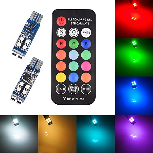商品情報商品の説明T10 3535SMD 10 Rows 13 Colors Switching RF Remote Control Included ■ Product Specifications: Color: RGB 13 colors. LED Chip: 3535SMD Number of LED Chips: 10 rows Input Voltage: DC 12V Current: 0.25A P ...主な仕様 【発光パターン】13色発光（レッド/ブルー/グリーン/ホワイト/アンバー/イエロー/パープル/アイスブルー/等々）、5パターン切替点灯（常時点灯/ストロボ点灯/FLASH/STROBE FADE/SMOOTH）、明るさ調整、パターン点灯のスピード調整。br【RFリモコン】RFリモコンは、最新の無線方式通信技術を採用。赤外線リモコンに比べ、RFリモコンの無線通信には指向性が少なく、障害物にも強いのでリモコンをどこに向けても操作ができます。さらに向ける方向を意識する必要がありません。RFリモコンと受信機（LEDバルブ）の通信距離は約20m（見通しの良い所で30m）。br【高品質LEDチップ】高発光効率の3535SMD LED素子10連搭載。上部は2連、周りは8連、合計10個の全方位対応デザイン、本気の360°全方位照射でき。市販のハロゲンより省エネルギーの上で、明るさは大幅にアップ！br【製品仕様】口金形状：T10（W5W） / LEDチップ：3535SMD / LEDチップ数：10連 / 入力電圧：DC 12V / 電流：0.25A / 消費電力：3W / サイズ（約）：全長38mm 最大直径11mm 差込口幅9mm / パッケージ内容：LEDバルブ×2、100日保証書×1。br【製品用途】ポジションランプ、ナンバー灯、ライセンスランプ、クリアランスランプ、ルームランプ、ウインカー、フットランプ、カーテシランプ、ダッシュボードランプ、トランク灯、等々。