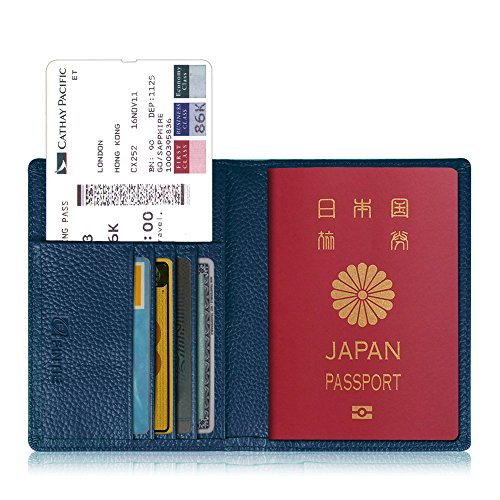楽天PLAYS REGAL[Fintie] パスポートケース ホルダー トラベルウォレット スキミング防止 安全な海外旅行用 高級PUレザーパスポートカバー 多機能収納ポケット 名刺 クレジットカード 航空券 エアチケット （ネイビー）