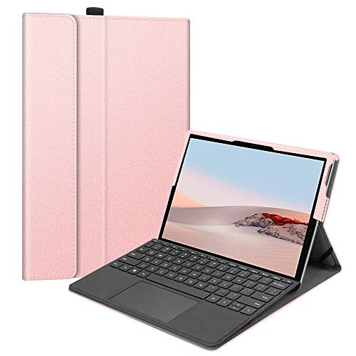 Fintie New Microsoft Surface Go 4 2023 / Surface Go 3 2021 / Surface Go 2 2020 / Surface Go 2018 10インチ ケース PUレザー 薄型 軽量 スタンド機能 マルチ視角 ペンホルダー付き Surface Go ケース 専用スタンドカバー (ローズゴールド)