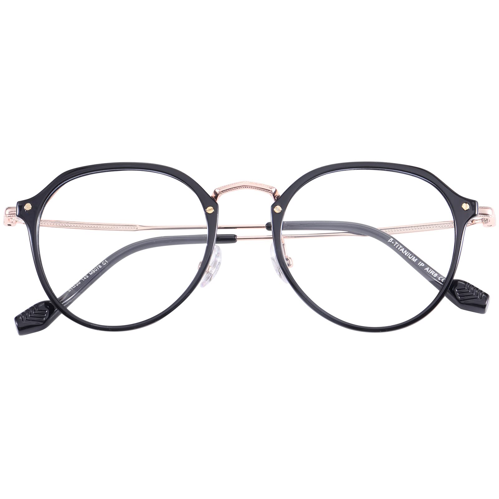 [Dollger] ブルーライトカット メガネ 伊達メガネ 度なし ブルーライトカット 眼鏡 だてめがね おしゃれ 18g超軽量 PCメガネ 丸メガネ 紫外線カット UVカット ファッション レディース メンズ ブラック・ローズゴールド