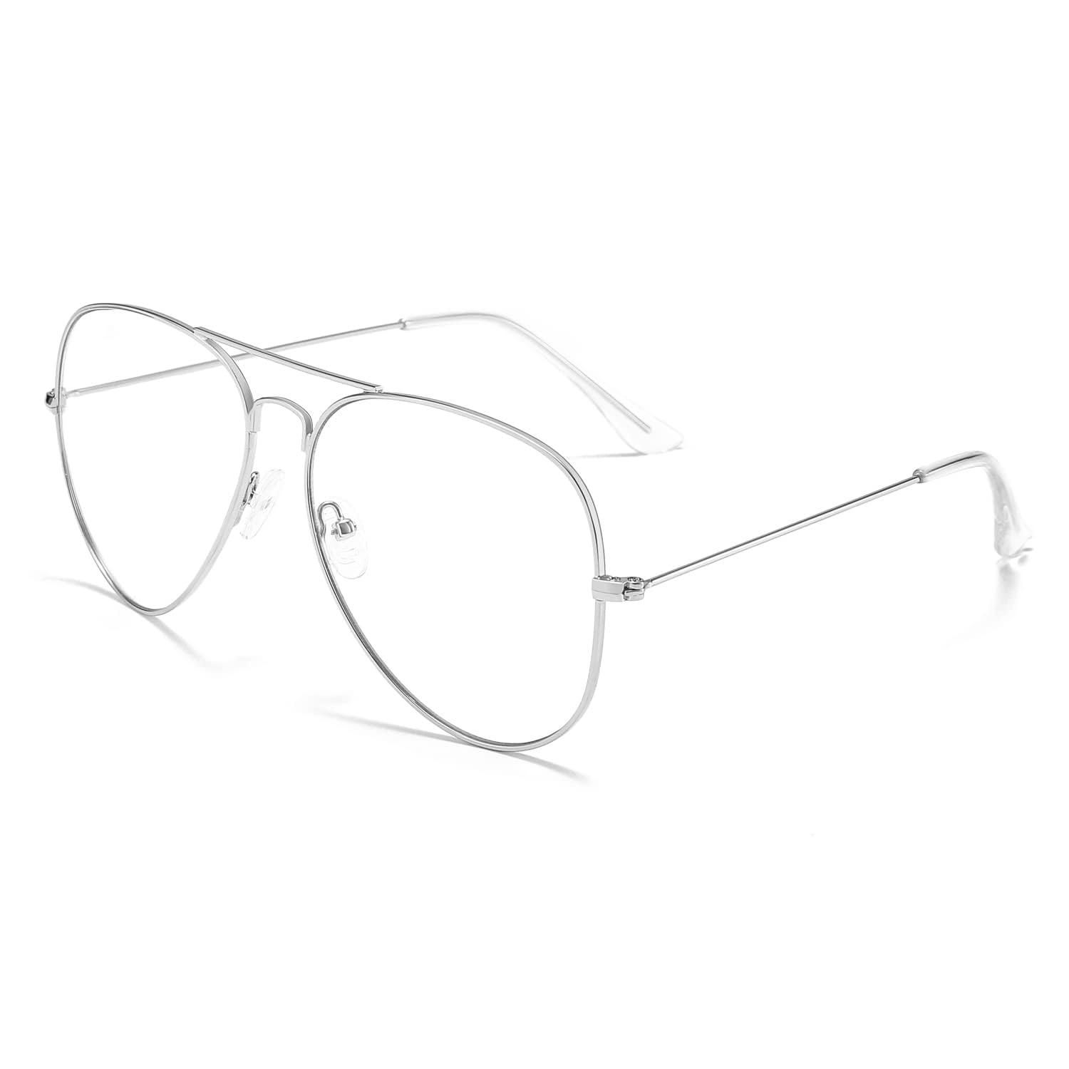 [Dollger] 伊達メガネ ファッションメガネ 度なし 軽量 UVカット 紫外線カット Aviatorメガネ 眼鏡 透明レンズ 金属フレーム 小顔効果 レトロスタイル おしゃれ レディース メンズ シルバー