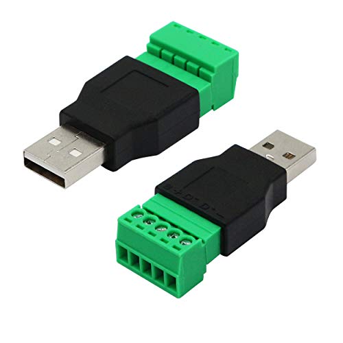 CERRXIAN USB 2.0オス - 5ピンネジ端子メス無はんだ充電およびデータ転送コンバータアダプタ （2パック）
