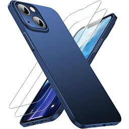 「ほぼ裸」CASEKOO iPhone 13 用 ケース ガラスフィルム付属 指紋防止 薄型 軽量 さらさら手触り 画面レンズ保護 ハードケース あいふぉん13 薄い カバー（ブルー）