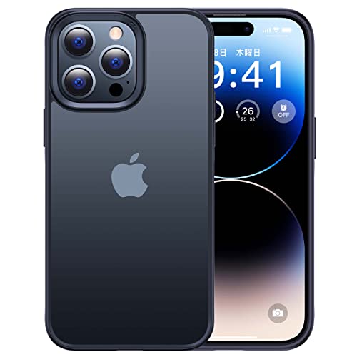 【本体の色・4色】CASEKOO iPhone14ProMax 用 ケース 耐衝撃 滑り止め MIL規格 指紋防止 ストラップホール付き 黄変防止 耐久性 ワイヤレス充電対応 アイフォン 14 Pro Max 用 6.7インチ カバー ケース(マットブラック)