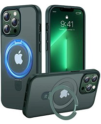 【利便性・スタンド・Magsafe】CASEKOO iPhone13ProMax 用 ケース 隠し収納式 米軍MIL規格 耐衝撃 スマホケース 薄形半透明 マット仕上げ 指紋防止 ストラップホール付き ワイヤレス充電対応 2023年新型 アイフォン 13pro max 用 ケース 6.7インチ カバー（グリーン）