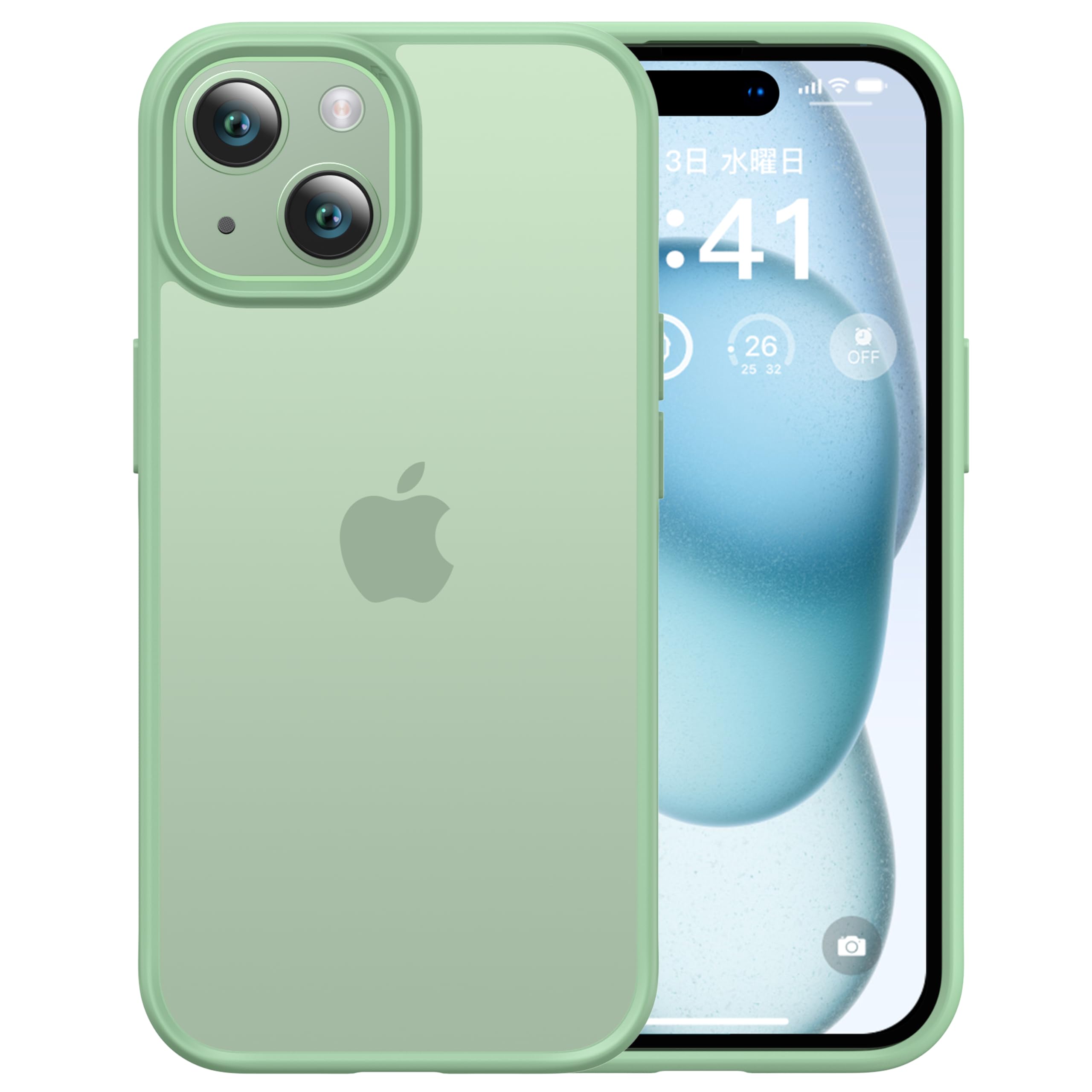 【本体の色・3色】CASEKOO iPhone 15 用 ケース 耐衝撃 滑り止め 指紋防止 米軍MIL規格 マット仕上げ ストラップホール付き 黄変防止 耐久性 カバー ワイヤレス充電対応 アイフォン 15 用 6.1 インチ ケース(マットグリーン)