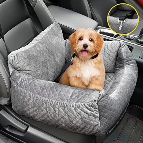 BUYFULL 犬 車 ドライブシート ペットドライブボックス 犬 猫用 キャリーバッグ 助手席 車載用 飛び出し防止 リード付き 取り外し可能 洗濯可能 お出かけ カー用品 （グレー）