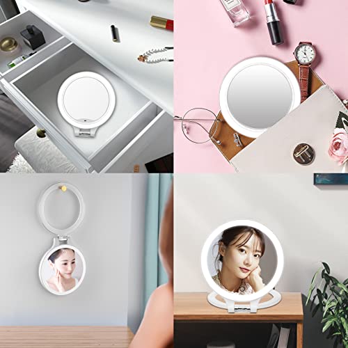 FACSINATE 鏡 卓上 化粧鏡 ミラー スタンドミラー メイク 薄さ1.5cm 拡大鏡付き 省エネ折り畳み式 3段階明るさ調整 立て掛け式 業界 レベル 角度調整 (ホワイト(ポーチ付き）)