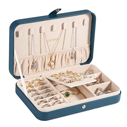 LANDICI ジュエリーボックス PUレザージュエリーケース ジュエリーボックス 指輪置きジュエリー収納ケース 携帯用 持ち運び 仕切り付き宝石箱 jewelry box organizer じゅえりーぼっくす ネックレス イヤリング ピアス ブレスレットなど小物入れアクセサリー ボック