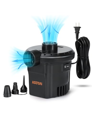 AstroAI 空気入れ プール 電動エアーポンプ tiny pump エアーポンプ 電動 ポンプ式 空気抜き 両対応 AC電源 3種類のノズル付き PSE認証済み 小型浮き輪 ゴムボート エアベット ビニール ブール適用