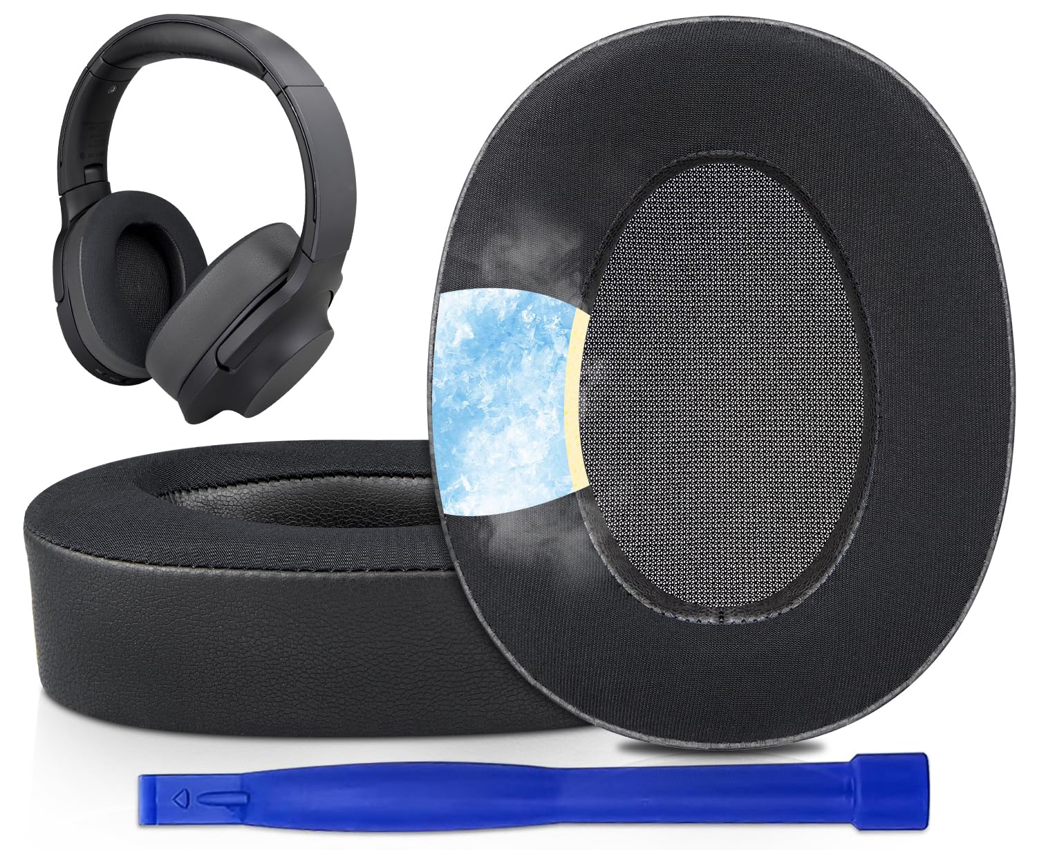SOULWIT 冷却ジェル イヤーパッド Sony MDR-100ABN (h.Ear on Wireless)/Sony WH-H900N (h.Ear on 2 Wireless) 用 ヘッドホンパッド ヘッドホンカバー 交換パッド 高密度フォーム イヤークッション 冷感 ブラック