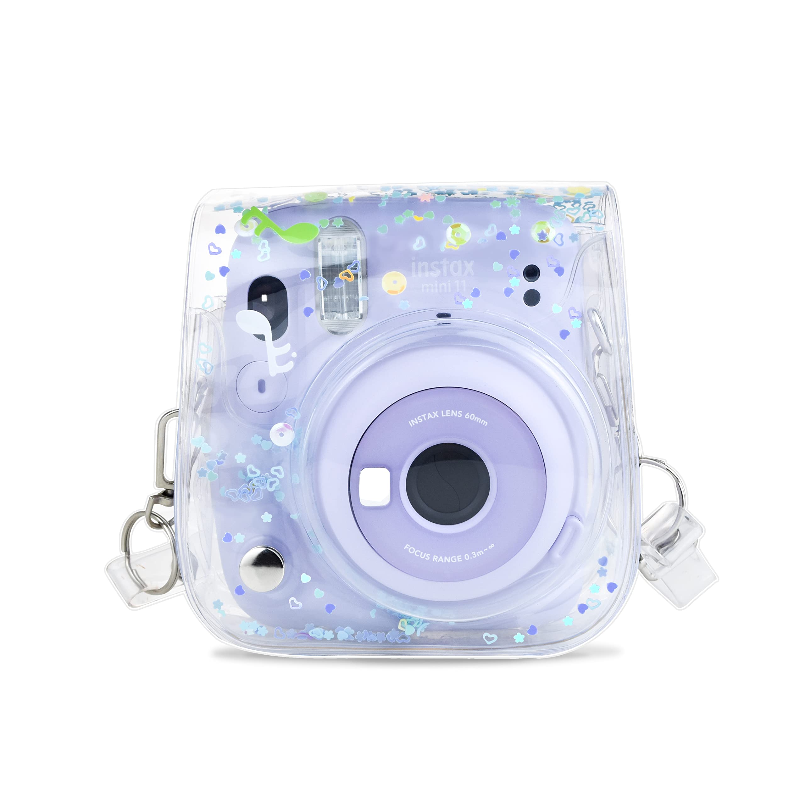 HIYQIN チェキケース,FUJIFILM instax mini 12/11/9/8+/8ケース 可愛いカメラバッグ ショルダーストラップ付き PVC透明（ブルーハート）