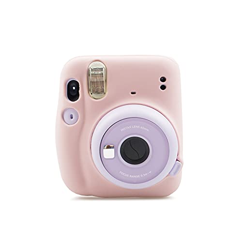 HIYQIN チェキケース,FUJIFILM instax mini11ケース 可愛いカメラバッグ 柔らかいシリコン保護ケース(ピンク)