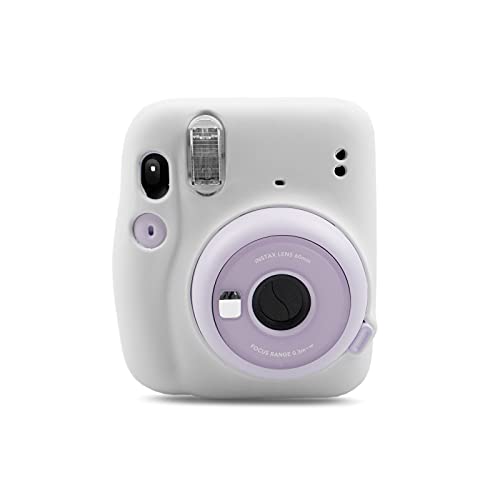 HIYQIN チェキケース,FUJIFILM instax mini11ケース 可愛いカメラバッグ 柔らかいシリコン保護ケース(ホワイト)