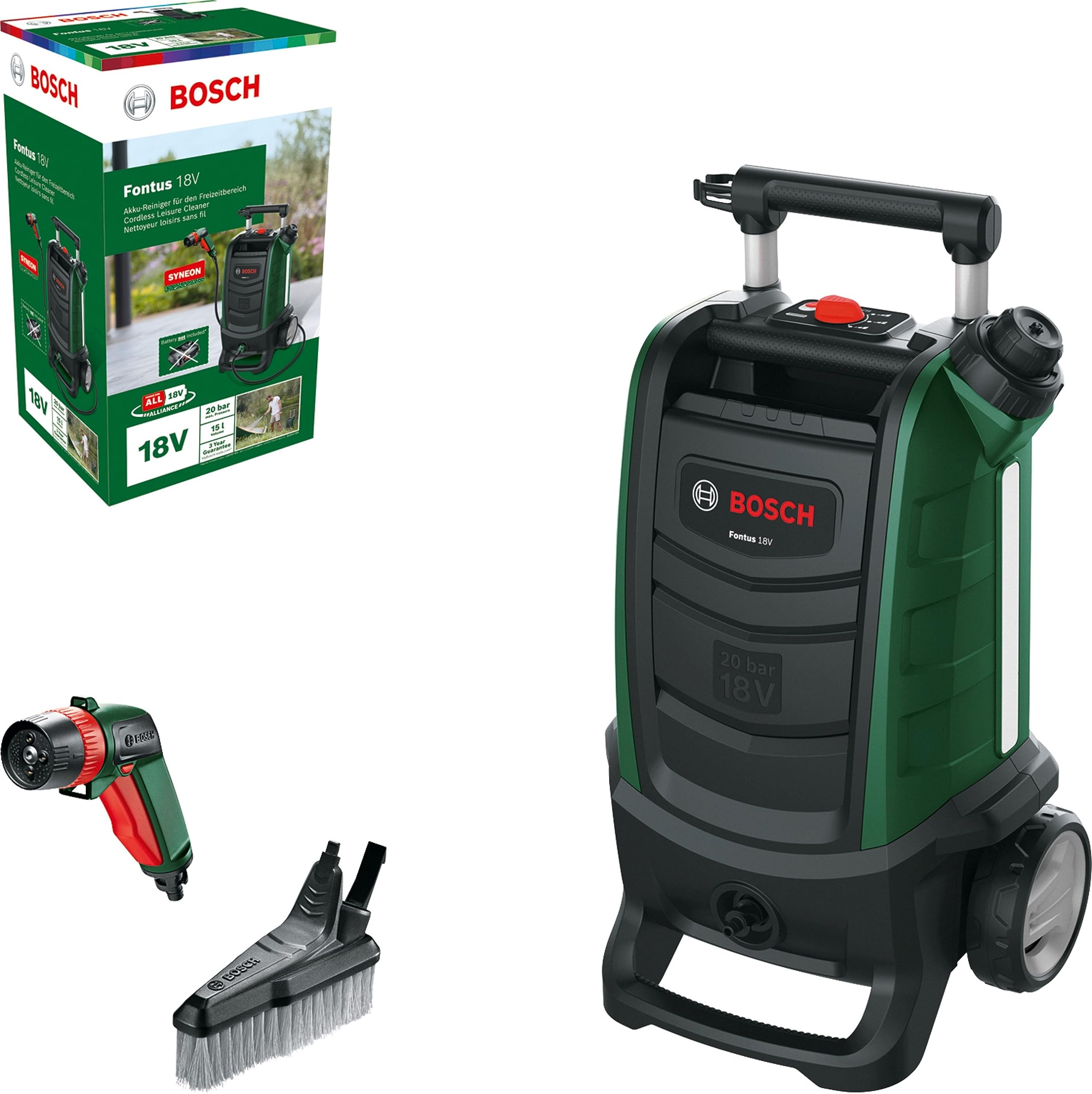 Bosch DIY(ボッシュ) コードレス洗浄機(本体のみ）(スプレーガン●スマートブラシ●カプラー内蔵型タンクキャップ●噴射用4mホース付き) FONTUS218H グリーン・アンド・ブラック