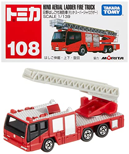 タカラトミー『 トミカ No108 日野 はしご付消防車 (箱) 』 ミニカー 車 おもちゃ 3歳以上 箱入り 玩具安全基準合格 STマーク認証 TOMICA TAKARA TOMY マルチカラー