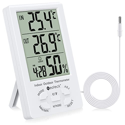 Neoteck 温湿度計 精度± 1度 センサー LCDデジタル 室内外温度 室内湿度 置き掛け両用 温湿度測定 家庭用 熱中症予防 18ヶ月保証期間