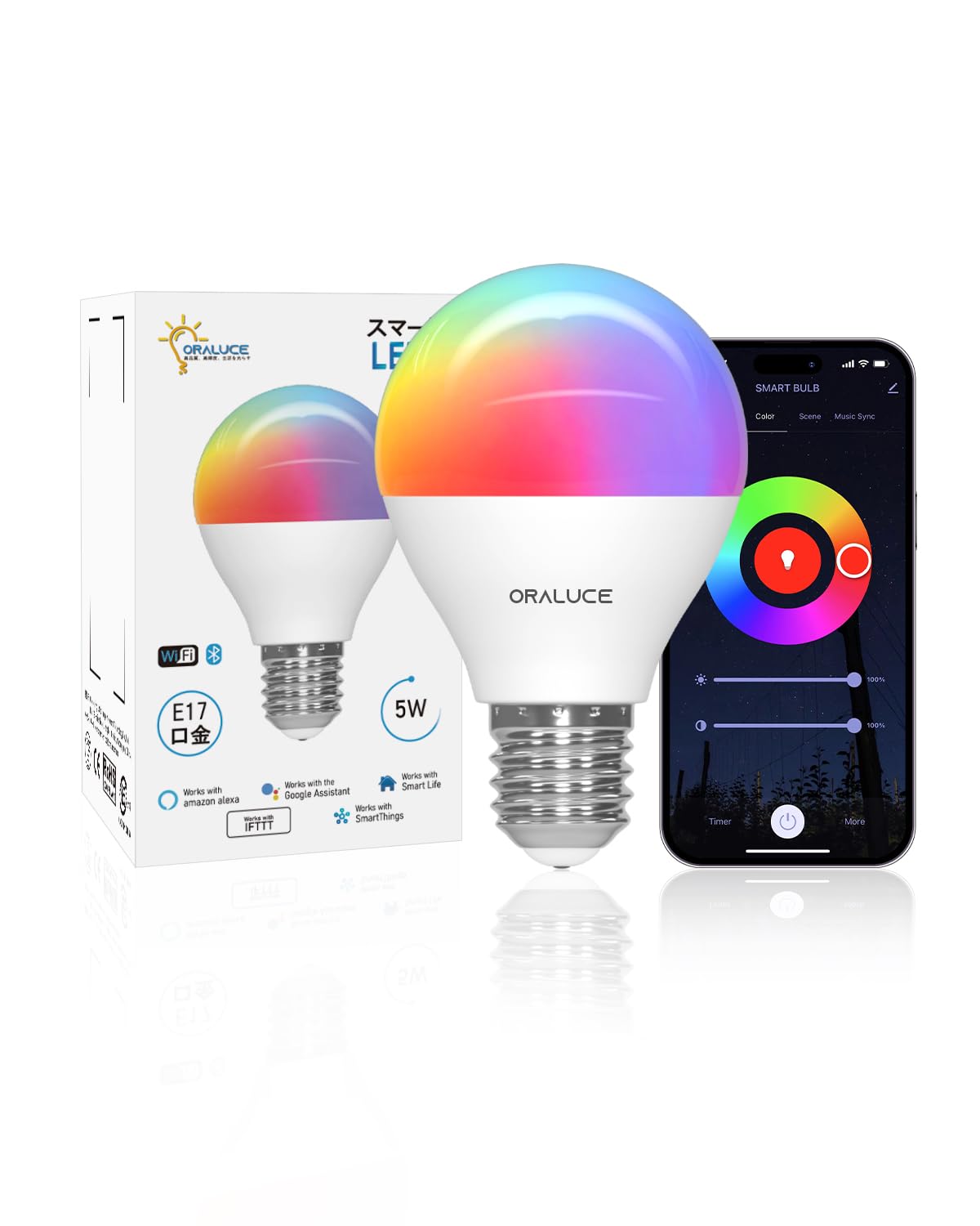 ORALUCE ޡ LEDŵ E17 40W ĴĴ ޡȥ饤 ޥ顼 1600RGB 򿧡ŵ忧 Alexa/Google Homeб ϥ  谷 1 LDA5F-E17