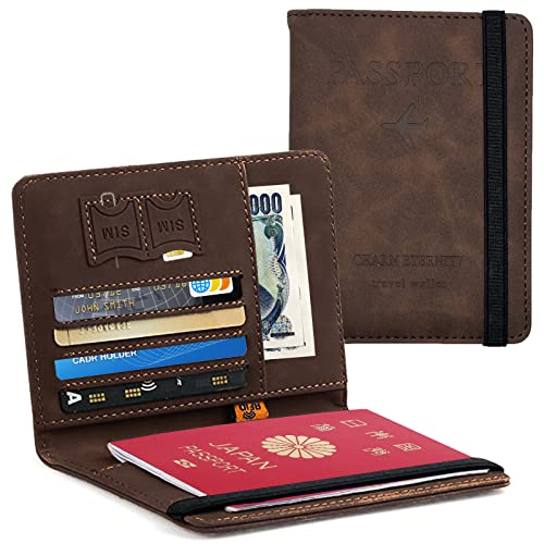Hueapion パスポートケース スキミング防止 パスポートカバー 多機能収納ポケット パスポート カードケース ラベルウォレット 高級PUレザー 軽量 コンパクト おしゃれ 海外旅行 旅行用品 透明パスポートカバー付き (茶色)