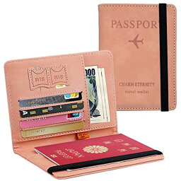 Hueapion パスポートケース スキミング防止 パスポートカバー 多機能収納ポケット パスポート カードケース ラベルウォレット 高級PUレザー 軽量 コンパクト おしゃれ 海外旅行 旅行用品 透明パスポートカバー付き (ピンク)