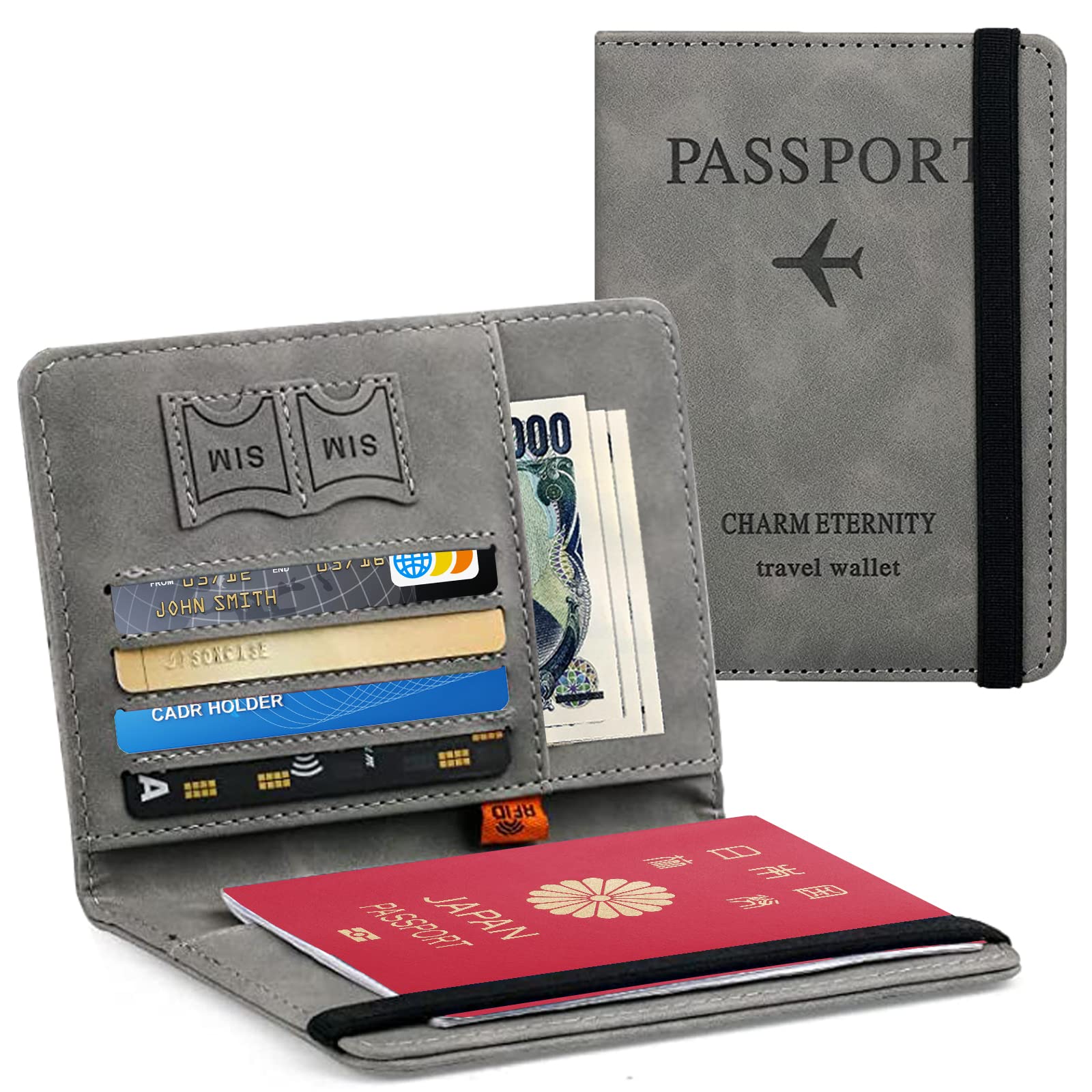 楽天PLAYS REGALHueapion パスポートケース スキミング防止 パスポートカバー 多機能収納ポケット パスポート カードケース ラベルウォレット 高級PUレザー 軽量 コンパクト おしゃれ 海外旅行 旅行用品 透明パスポートカバー付き （グレー）