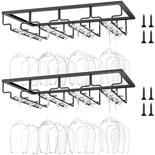 RILIHII ワイングラスホルダー吊り下げ 2個入れ 4連 グラスホルダー ワイングラスハンガー ワイングラス置き ワイングラス収納 乾燥/水切り適用グラスフットの幅:4-9cm 家庭 業務用 (2個 4連 ブラック)