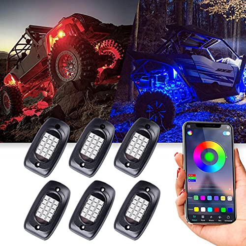 MOREFULLS LED アンダーライト 車 RGB ロックライト ライトキット 6個セット 車用 音楽同期 ブレーキライト 多色 アプリ Bluetoothコントロール リモコン付き ボタンスイッチ付き 多機能 車外…
