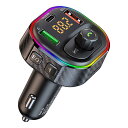 FMトランスミッター Bluetooth5.1 Ninonly 車載充電器 QC3.0急速充電 2USBポート FM transmitter 電圧測定 音楽再生 ーチャージャー ハンズフリー通話 7色変換ライト 12-24V車に適応