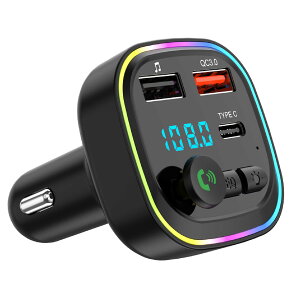 FMȥ󥹥ߥå Ninonly Bluetooth 5.0 ѽŴ QC3.0® Type-C&2USBݡ ֺFMȥ󥹥ߥå USB TF CVCΥڸ FM transmitter ϥ󥺥ե꡼ 7LED饤 å 12-24Vб 㡼㡼 ܼȿ87.5-1