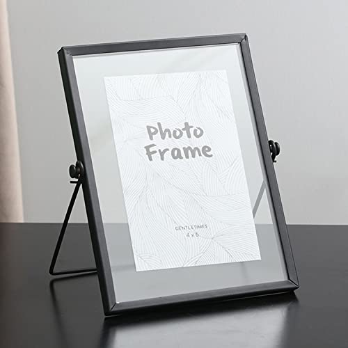 aleawol ガラスフォトフレーム 写真立て 卓上フォトフレーム ブラック フォトフレーム 4X6インチはがきサイズ 写真ホルダー 写真入れ 超透明 ディスプレイフレーム インテリア 工芸品 卓上置物 装飾 贈り物 (15×20 cm)