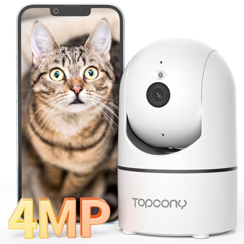 【2.4と5GhzWiFi対応】ペットカメラ 見守りカメラ 防犯カメラ 室内 Topcony 400万画素 自動追尾 24時間録画 赤外線暗視 PTZパン355°チルト115° スマホ連動 遠隔操作 iphone/android 人体/音声/モーションセンサー 威嚇通知 双方向会話 Alexa対応 SDカード/クラウド 家