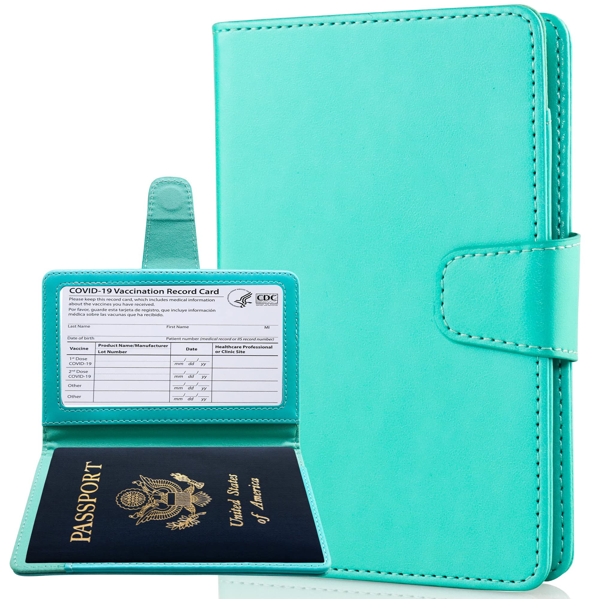 [Teskyer] パスポートケース スキミング防止 パスポートカバー 出張用 海外旅行 高級PU パスポート カードケース 多機能収納ポケット付き (グリーン)