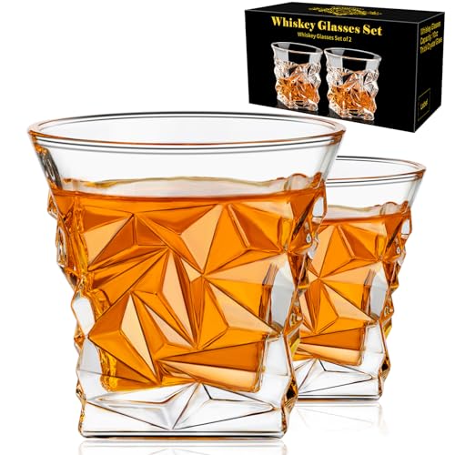 PARACITY ロックグラス 2 個セット、オールドファッションウイスキーグラス、300MLのウイスキー グラス、バーボングラス、スコッチ、酒ウォッカ、バーボン用ロックグラス、男性、夫、ボーイフレンドへのウイスキーギフト