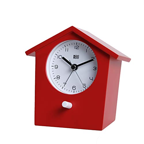 KOOKOO（クークー） アーリーバード 赤色 本物の鳥のさえずり 3種類のゴング音 癒されるアラーム音 目覚まし時計 森の目覚まし時計 贈り物に最適 ギフト 子供への贈り物に かわいい目覚まし時計