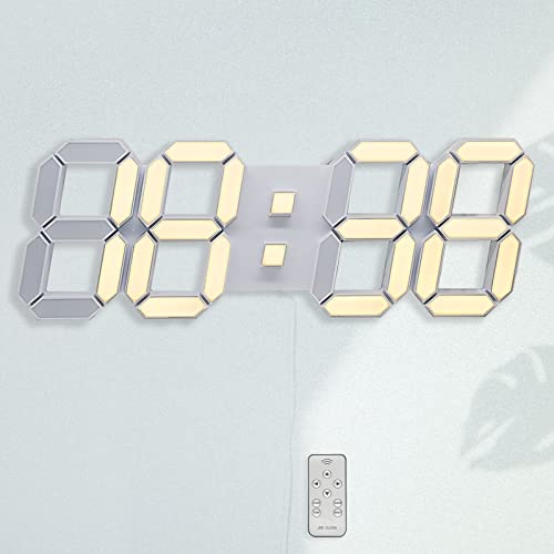 KOSUMOSU デジタル時計 LED時計 壁掛け時計 3D 15インチ 目覚まし時計 リモコン付き 音なし ランプ年/月/日温度表示 電球色のキッチン時計 ACアダプター付属無し ACD-215Y