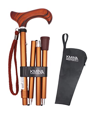 KMINA PRO - 折りたたみ杖、木製の杖、ウォーキングスティック 高齢者、折りたたみ式軽量木製杖、男性用ステッキ、杖 女性用、木製のハンドル 、高さ調節可能