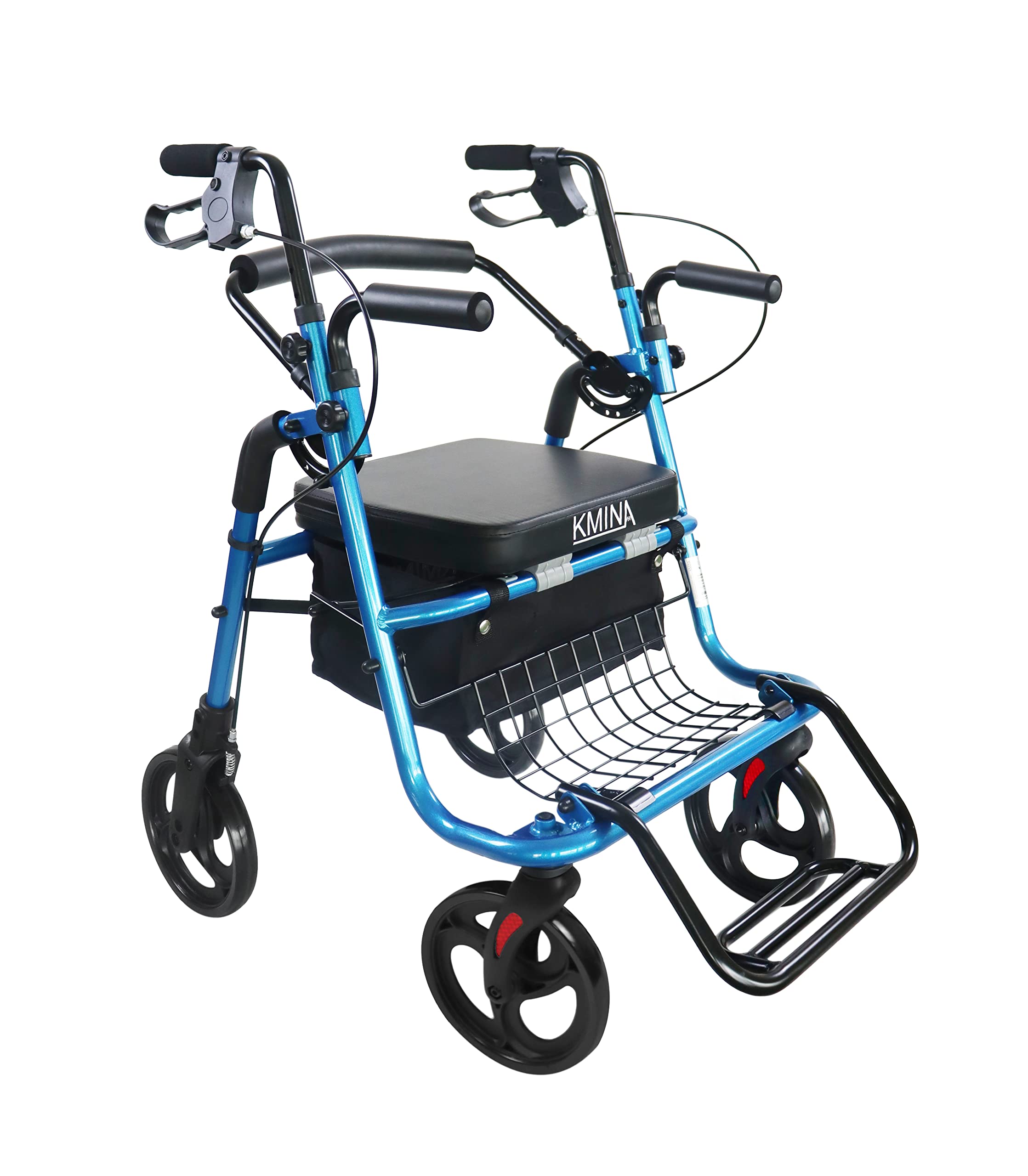 KMINA - 歩行器 高齢者用 室内、室内室外兼用 介護用 多機能椅子、歩行器 高齢者用 屋外、歩行車 高齢者用、四輪歩行車、高齢者用 四輪歩行器、高齢者 歩行車、四輪歩行器、高さ調節可、折り畳み可、ブルー