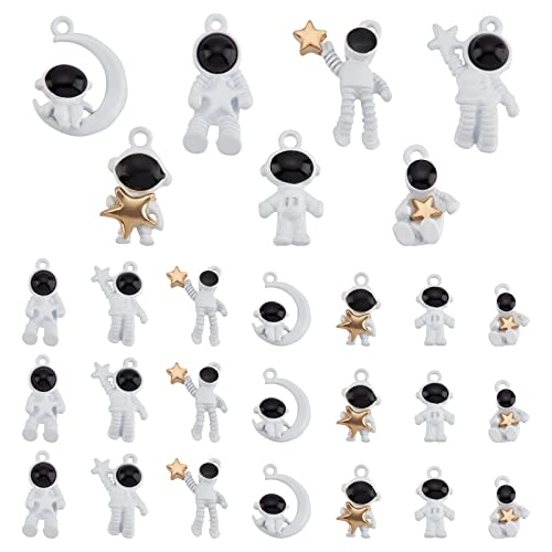PH PandaHall 28個 チャーム 3D合金デコパーツ 宇宙飛行士 7種 星と月 メタルチャーム アクセサリーパーツ デコレーション ジュエリー作り DIY素材 ブレスレット ネックレス