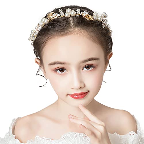 Sitengle 髪飾り カチューシャ 女の子 ヘッドドレス ヘアアクセサリー ヘアバンド 子供 花嫁 パール フラワー クラウン 結婚式 披露宴 ウェディング フラワーガール 入学式 卒業式 発表会 演奏会 (タイプF)