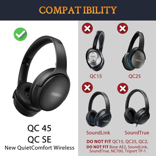 SOULWIT ヘッドバンド ヘッドバンドパッド Bose QuietComfort 45 (QC45)/QuietComfort SE (QC SE)/New Quiet Comfort Wireless 用 ヘッドバンド 交換 クッション ヘッドホンバンド ヘッドセットバンド 替えバンドキット 一体型 (ブラック) 2