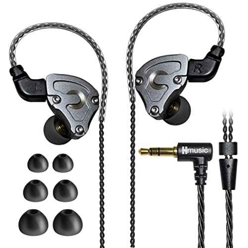 Hmusic IEM ヘッドフォン HiFi ステレオ有線イヤホン Hi-res無損失 ハイブリッドDD+BAドライバー インイヤ式イヤホン 噪音遮断 有線イヤホン0.78mm 2Pin 取り外し可能ケーブル付き (マイクなし)