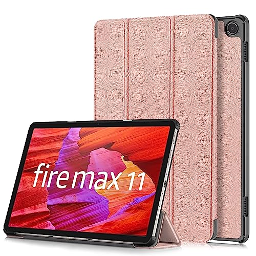 【2023 NEW】Fire Max 11 用 ケース カバー 保護ケース タブレットケース【NOUKAJU】 11インチ タブレット収納ケース オートスリープ機能 軽量 薄型 耐衝撃 傷つけ防止 スタンド機能 角度調整 (ローズゴールド)