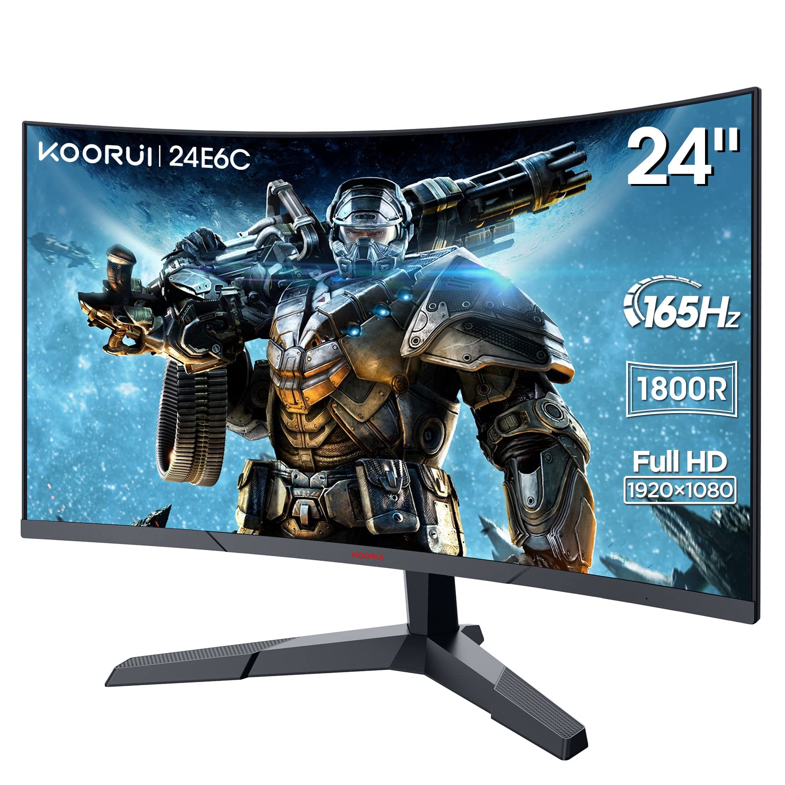 KOORUI ゲーミングモニター 24インチモニター フルHD 165Hz 湾曲/カーブ型 PCモニター 液晶ディスプレイ FreeSync G-SYNC互換 DPx1/HDMIx2/ブルーライトカート/VESA対応/ゲームモード（FPS/RPG）/傾き調節 スピーカーなし 24E6C