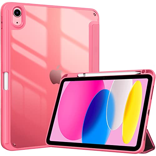 ProCase iPad 10世代 ケース 2022 10.9インチ A2696 A2757 A2777 ペン収納 耐衝撃 三つ折り スタンド スマートカバー（ピンク）