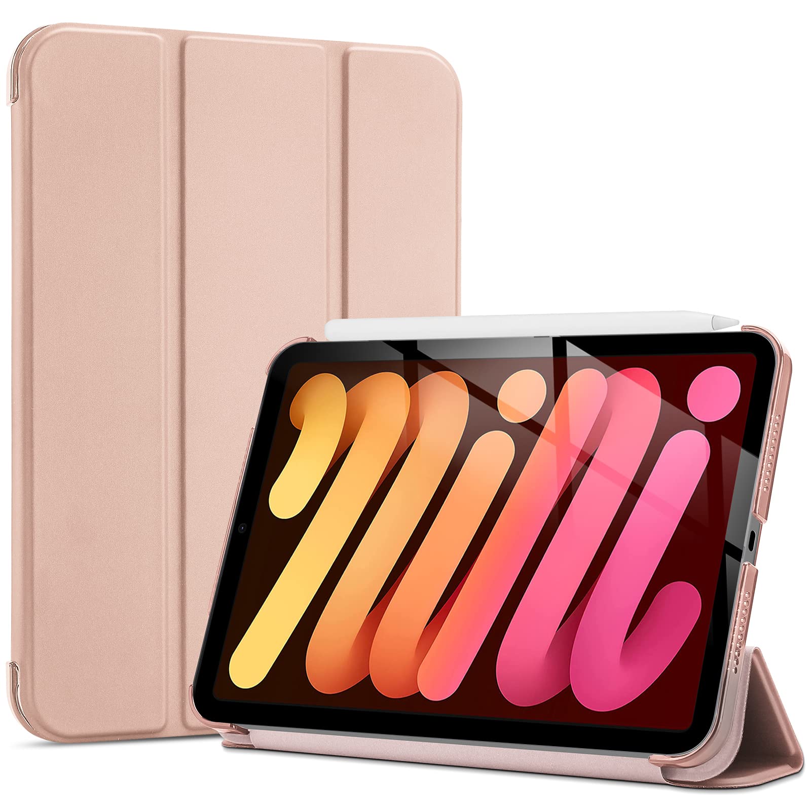 ProCase iPad Mini6 ケース 2021 8.3インチ、スリム 三つ折りスタンド ハードバックカバー、適用機種：iPad Mini 6世代 2021 -ローズゴールド