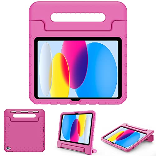 ProCase iPad 第10世代 キッズケース 10.9" 2022 (A2696 A2757 A2777) 耐衝撃性 ハンドルとキックスタンド付き 軽量バンパーケース -ピンク